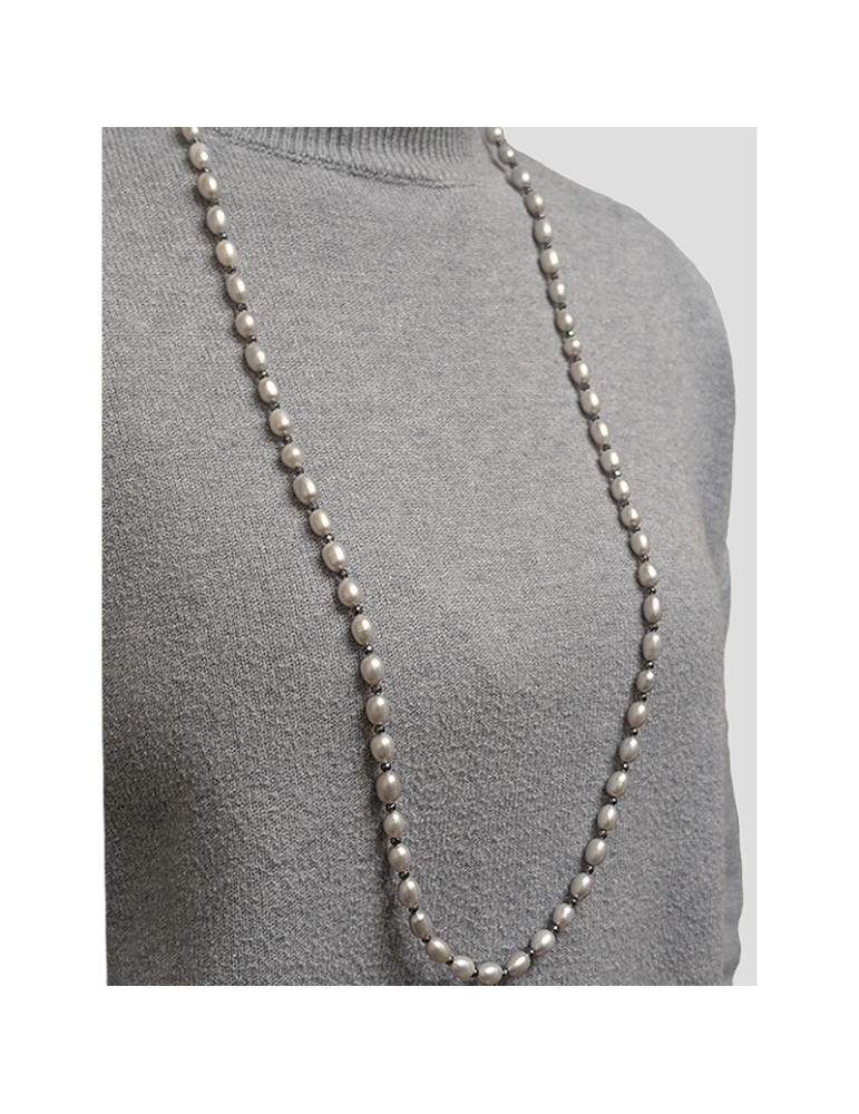 Collana Lelune-Perle Grigie 6,5 - 7 mm-Chiusura in Argento 925-LLNKF015
