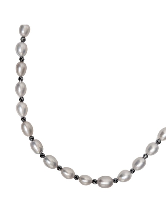 Lelune Necklace-Grey Pearls 6.5 - 7 mm-925 Silver Clasp-LLNKF015