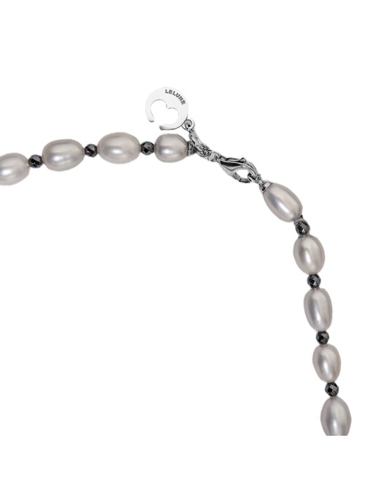 Lelune Necklace-Grey Pearls 6.5 - 7 mm-925 Silver Clasp-LLNKF015