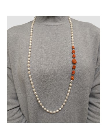 Collana Lelune - Perle Freshwater - Corallo Rosso - LLNKFCOR241
