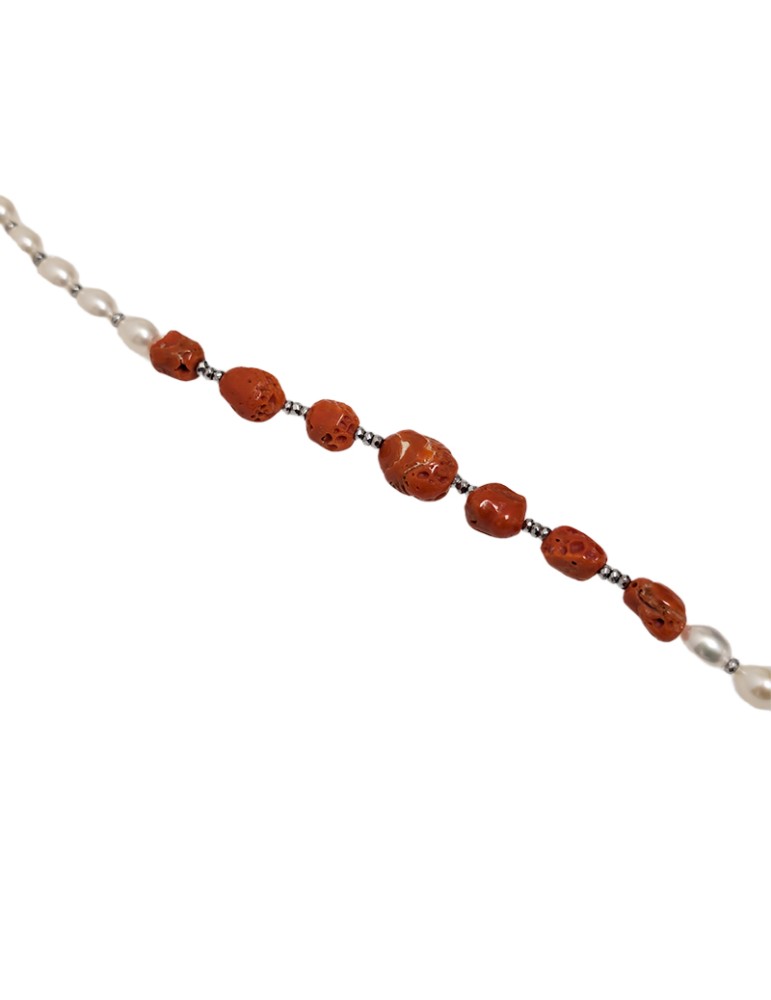 Lelune Necklace - Freshwater Pearls - Red Coral - LLNKFCOR241