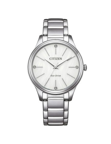 Citizen-Eco-Drive-Silver-34mm-White Watch with Crystals-EM122058A