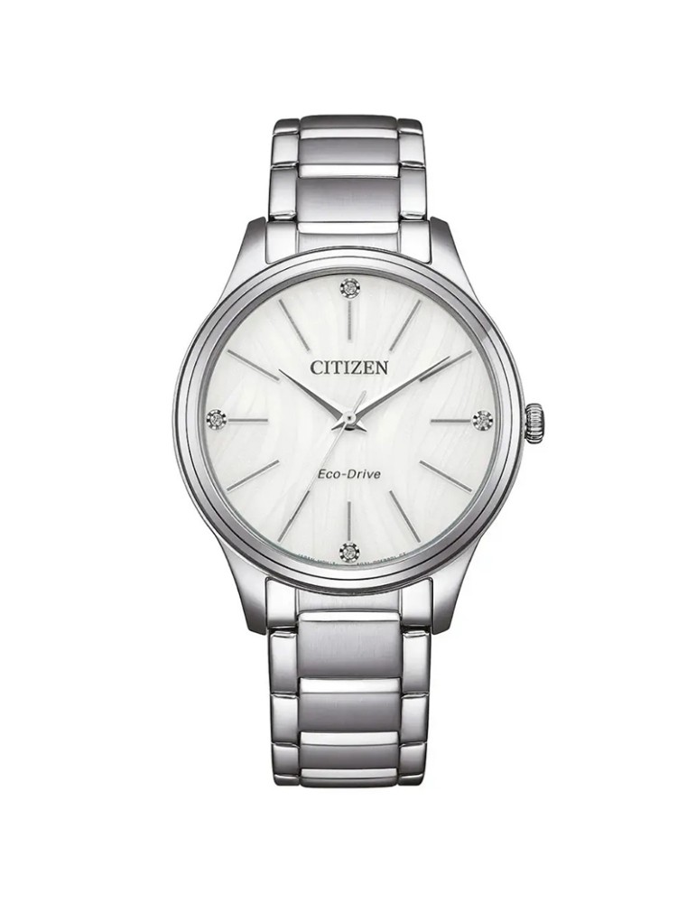 Citizen-Eco-Drive-Silver-34mm-White Watch with Crystals-EM122058A