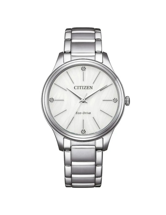 Citizen-Eco-Drive-Silver-34mm-White Watch with Crystals-EM122058A