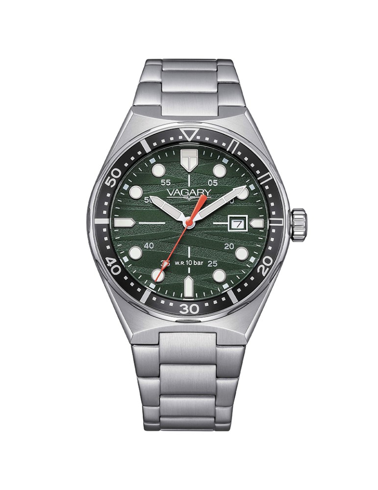 Vagary Watch - Time and Date - Silver - 39mm - Green - IB9-514-41