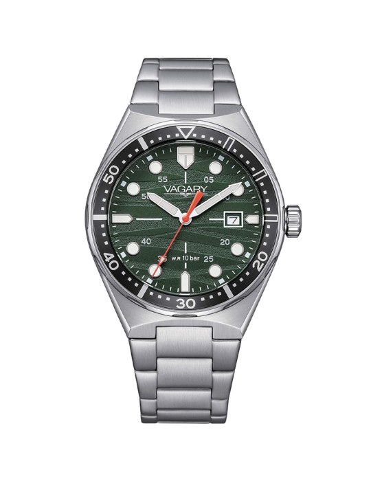 Vagary Watch - Time and Date - Silver - 39mm - Green - IB9-514-41