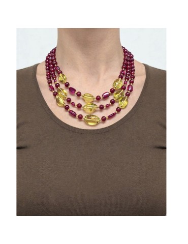 Collana Giadan - Argento 925% Dorato -Giada Rossa-Ambra Verde-GIADAN76