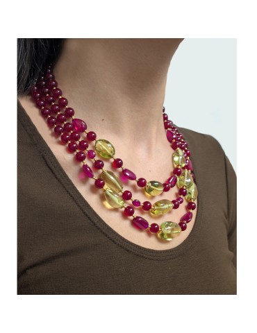 Giadan Necklace - 925% Gold Plated Silver - Red Jade - Green Amber - GIADAN76 2