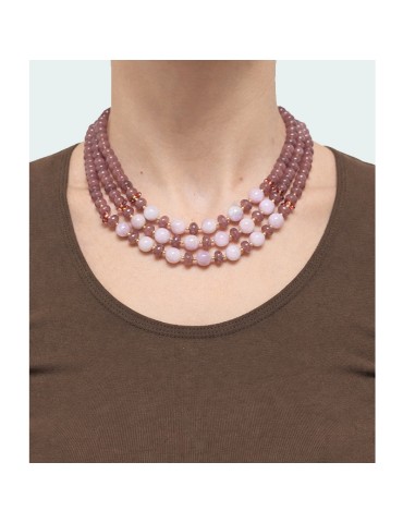 Collana Giadan - Argento 925% Dorato - Giada Marrone -Kunzite-GIADAN77