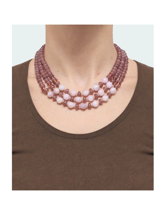 Collana Giadan - Argento 925% Dorato - Giada Marrone -Kunzite-GIADAN77