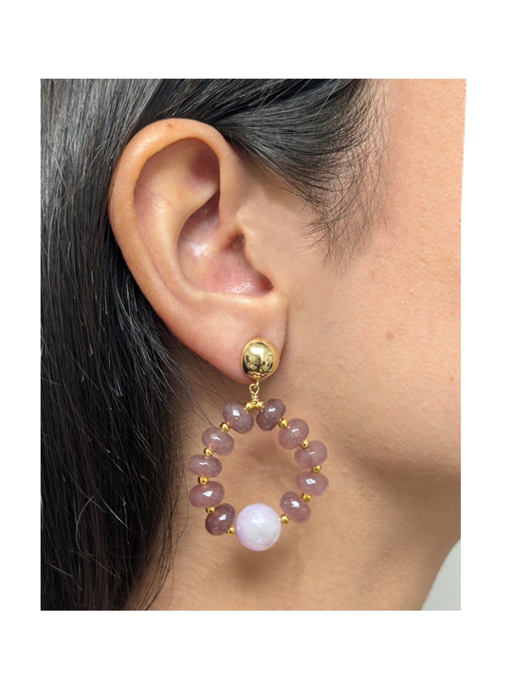 Giadan Earrings - 925% Gold Plated Silver - Brown Jade - Kunzite - GIADAN81