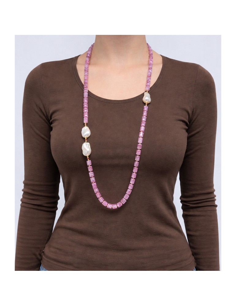 Collana Giadan-Argento 925% Dorato-Quarzo Rosa-Perle Barocche-GIADAN79