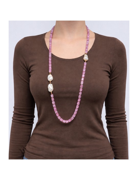 Collana Giadan-Argento 925% Dorato-Quarzo Rosa-Perle Barocche-GIADAN79