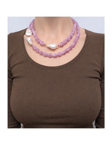 Giadan Necklace-925% Gold Plated Silver-Rose Quartz-Baroque Pearls-GIADAN79 2