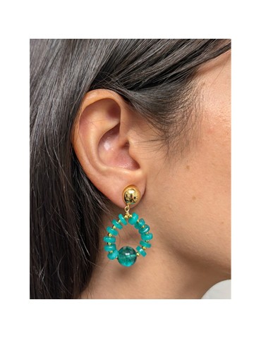 Orecchini Giadan-Argento 925% Dorato-Giada Verde Acqua-Quarzo-GIADAN78 2