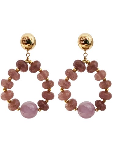 Orecchini Giadan - Argento 925% Dorato -Giada Marrone-Kunzite-GIADAN81