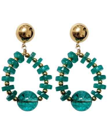 Giadan earrings-Silver 925% Gold-Green Jade-Quartz-GIADAN78