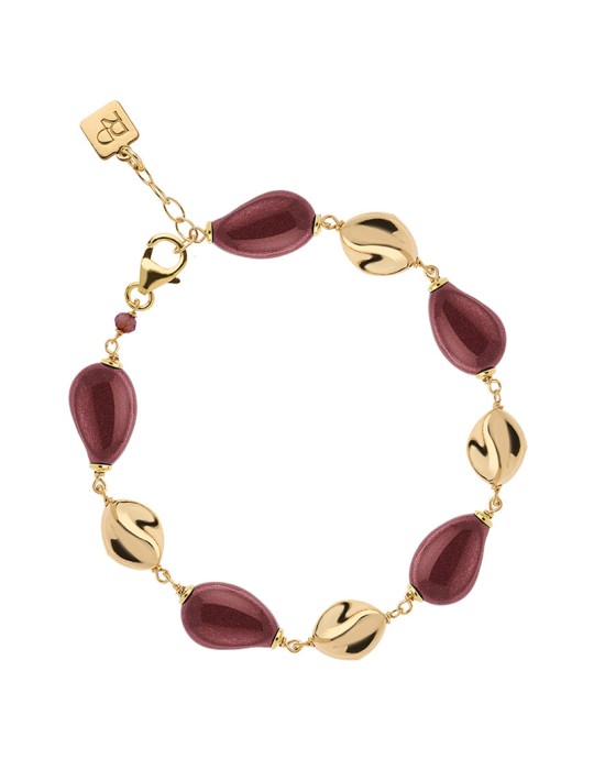 Precious Red Bracelet - 925% Gold Plated Silver - Garnet Wood - BC25629BLFW