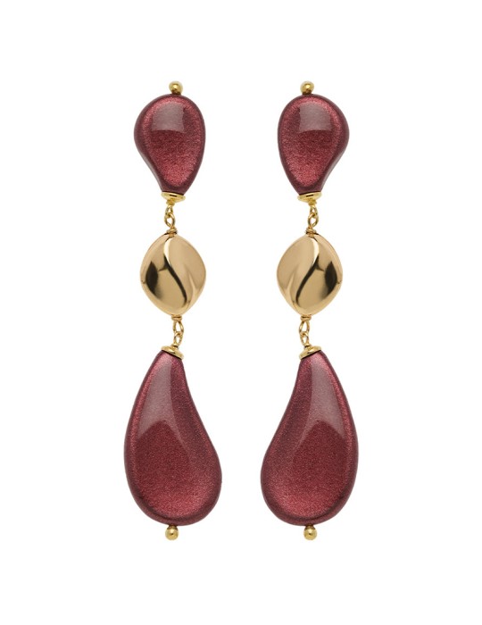 Precious Red Earrings - 925% Gold Plated Silver-Red Wood-OC25619BLFW