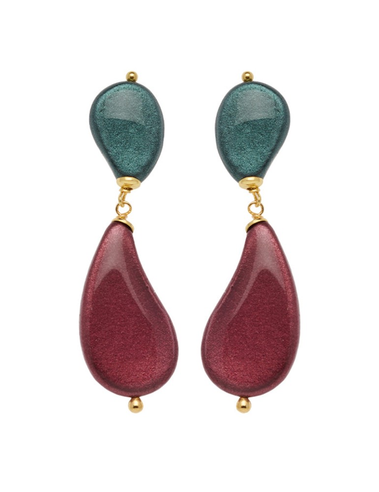 Precious Red Earrings - 925% Gold Plated Silver - Red Wood - OC25623BLFW