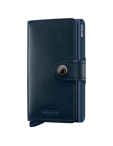 Secrid Wallet - Original Miniwallet in Smooth Navy Blue Leather with Button and Button - 0