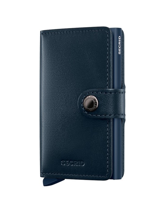 Secrid Wallet - Original Miniwallet in Smooth Navy Blue Leather with Button and Button - 0