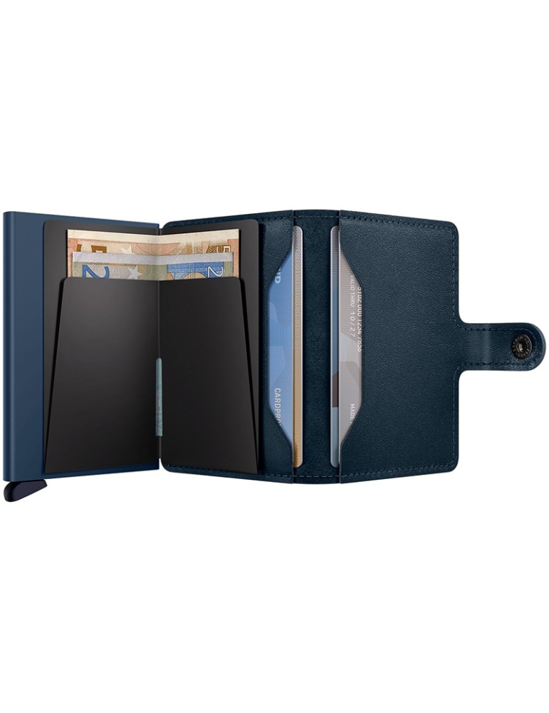 Secrid Wallet - Original Miniwallet in Smooth Navy Blue Leather with Button and Button - 0