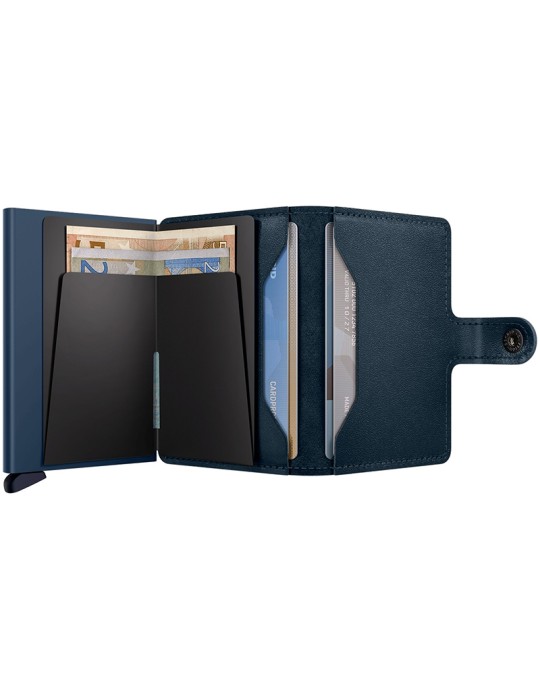 Portafoglio Secrid - Original Miniwallet in Pelle Blu Navy Liscia con Bottone e Tasto - 0