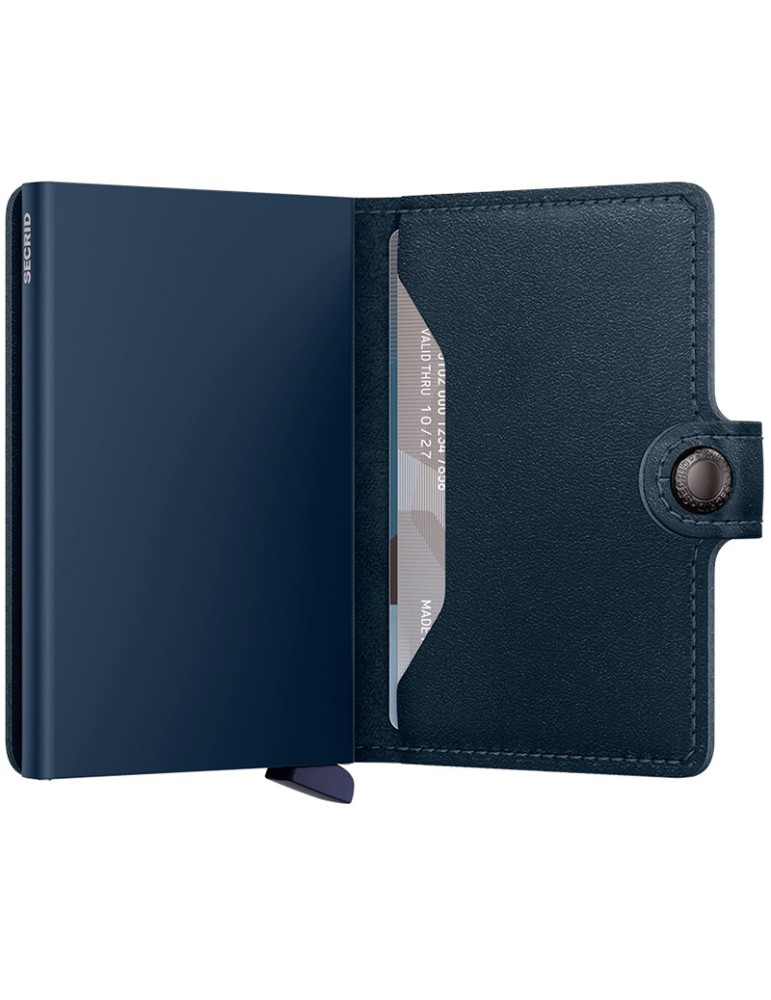 Secrid Wallet - Original Miniwallet in Smooth Navy Blue Leather with Button and Button - 0