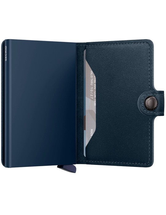 Secrid Wallet - Original Miniwallet in Smooth Navy Blue Leather with Button and Button - 0