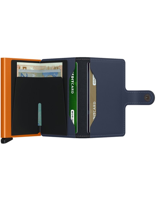 Secrid Miniwallet - Midnight Blue - Orange - Button and Key - 8718215289005