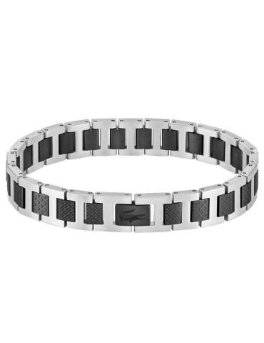 Bracciale Lacoste -Maglie in Acciaio-Silver e Nero-Petit Piquè-2040418