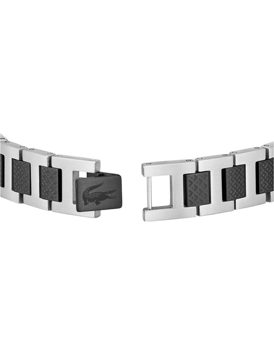 Lacoste Bracelet - Steel Links - Silver and Black - Petit Piquè - 2040418