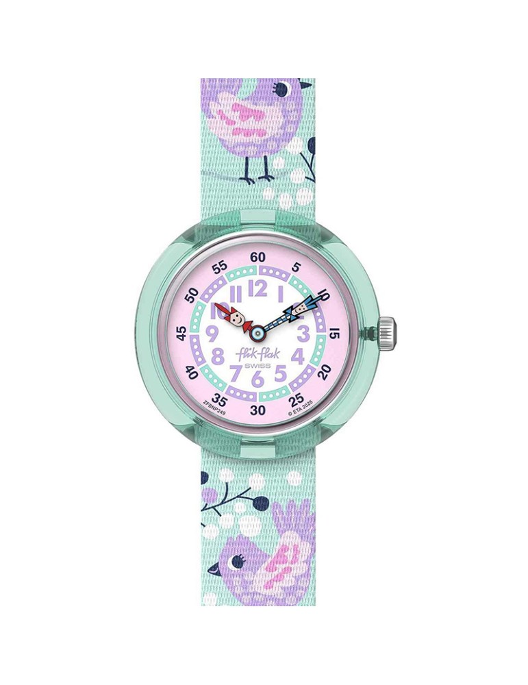 Orologio Flik Flak-Tweet Tweet-Turchese-32mm-con Uccellini-ZFBNP249
