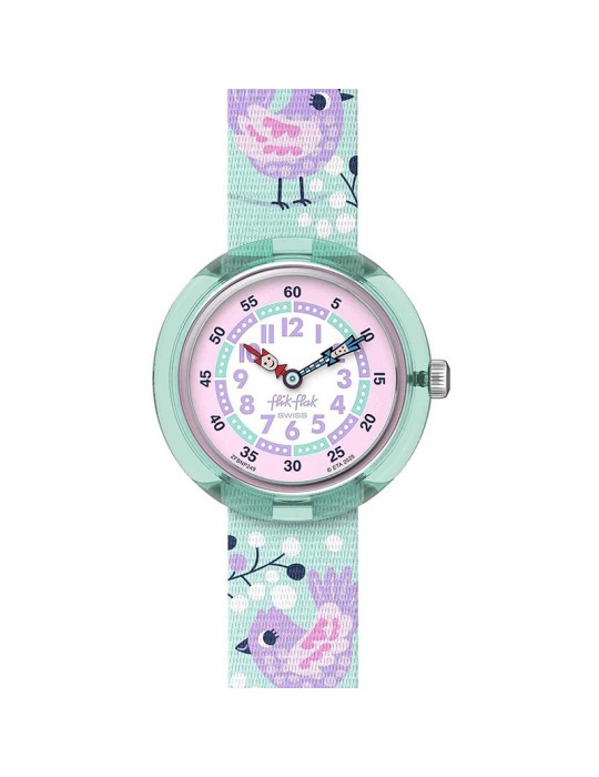 Orologio Flik Flak-Tweet Tweet-Turchese-32mm-con Uccellini-ZFBNP249