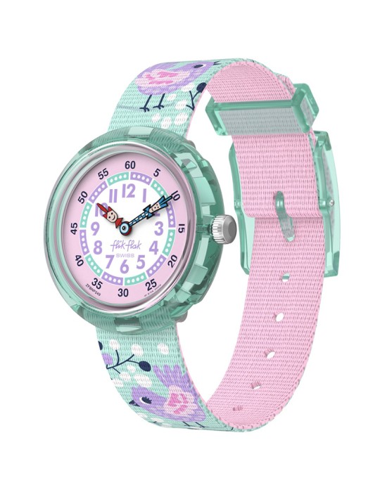 Flik Flak Watch-Tweet Tweet-Turquoise-32mm-with Birds-ZFBNP249