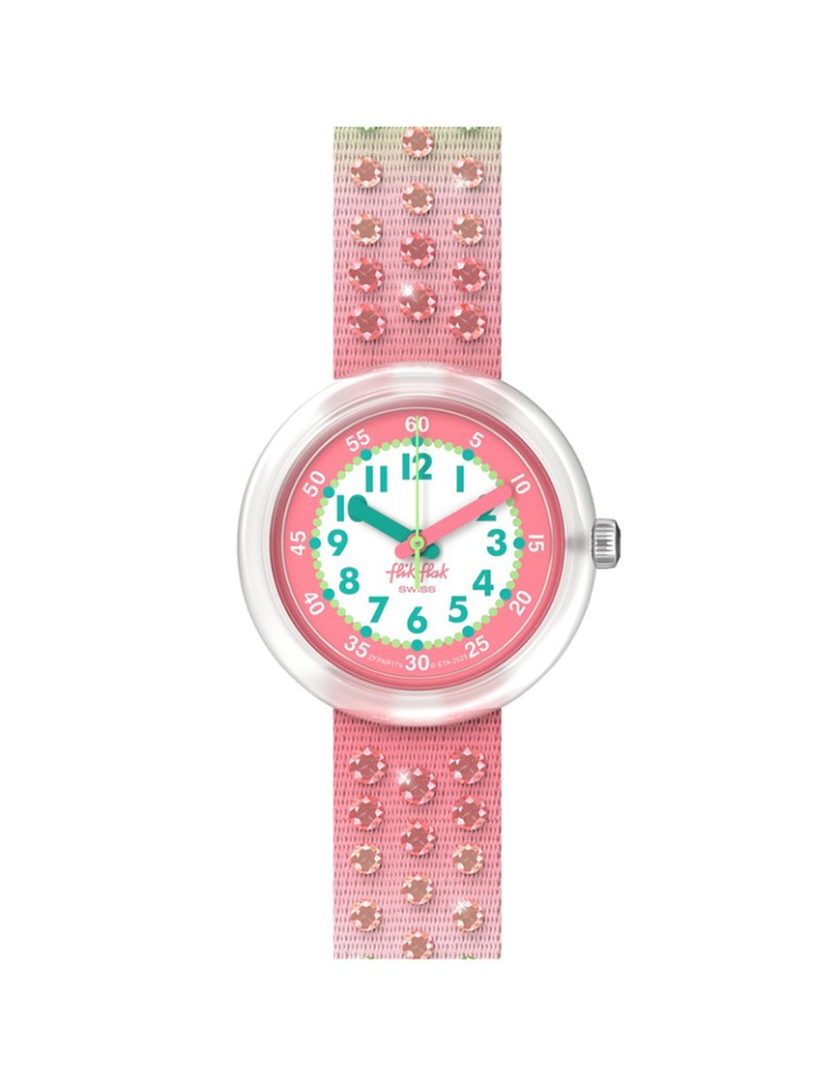 Orologio Flik Flak - 32mm - Verde e Rosa - Cristalli - ZFPNP179