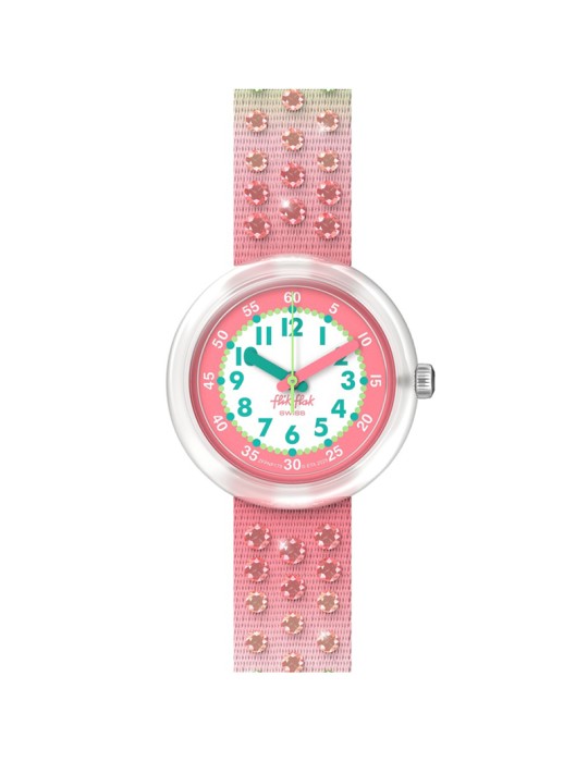 Orologio Flik Flak - 32mm - Verde e Rosa - Cristalli - ZFPNP179