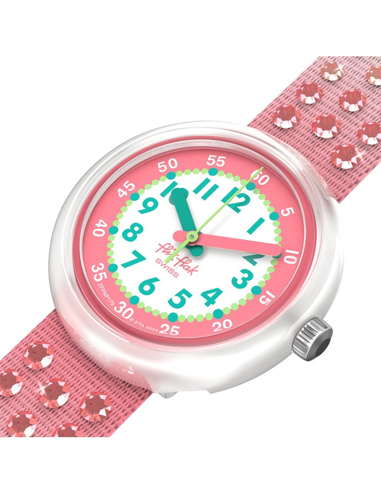 Orologio Flik Flak - 32mm - Verde e Rosa - Cristalli - ZFPNP179