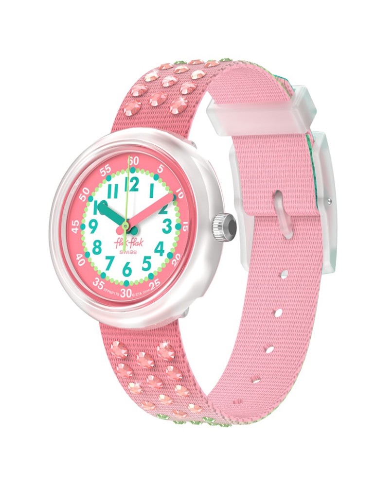 Flik Flak Watch - 32mm - Green and Pink - Crystals - ZFPNP179
