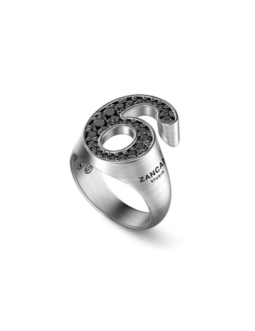 Zancan Ring - 925% Silver Studio Number 6 with Black Stones - Size 23 - 0