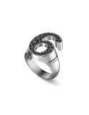 Zancan Ring - 925% Silver Studio Number 6 with Black Stones - Size 23 - 0