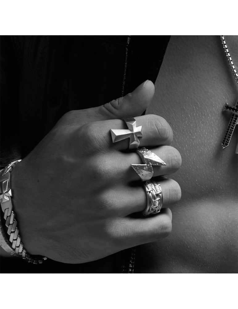 Zancan Holy - Studio 925% Silver Cross Ring - Size 23 - 0