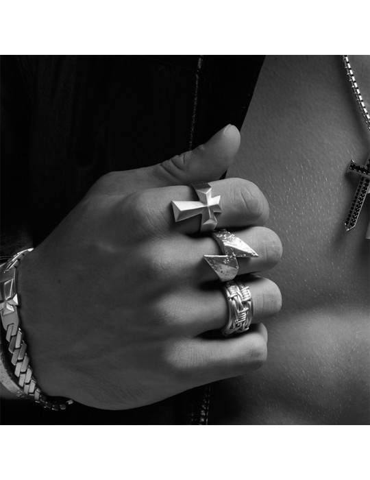 Zancan Holy - Studio 925% Silver Cross Ring - Size 23 - 0
