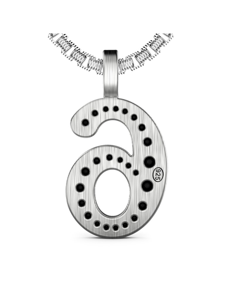 Collana Zancan - Studio in Argento 925% Numero 6 con Pietre Nere - 60cm - 0