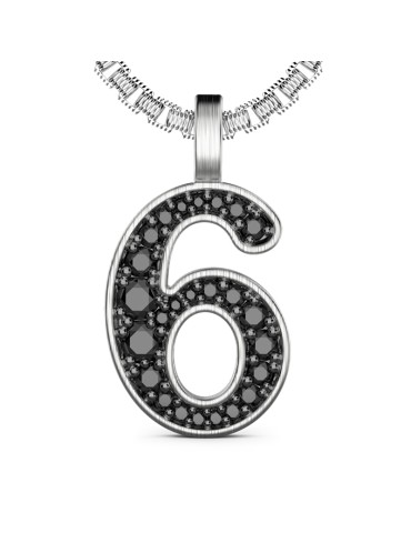 Zancan Necklace - 925% Silver Studio Number 6 with Black Stones - 60cm - 0 2