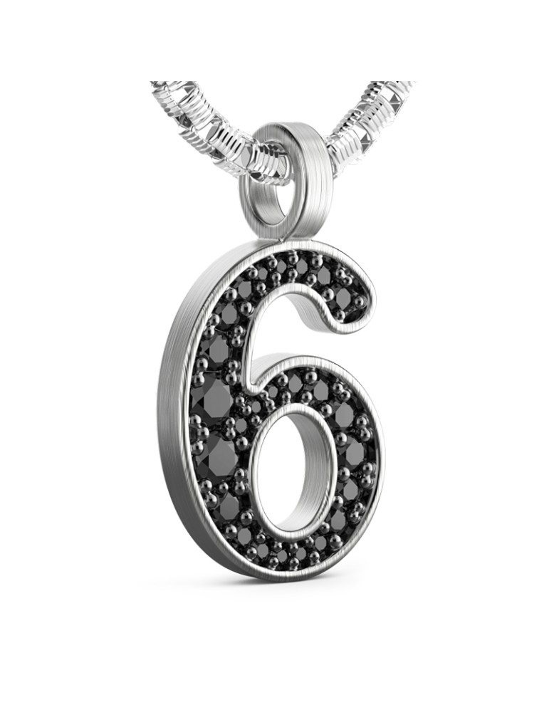 Collana Zancan - Studio in Argento 925% Numero 6 con Pietre Nere - 60cm - 0