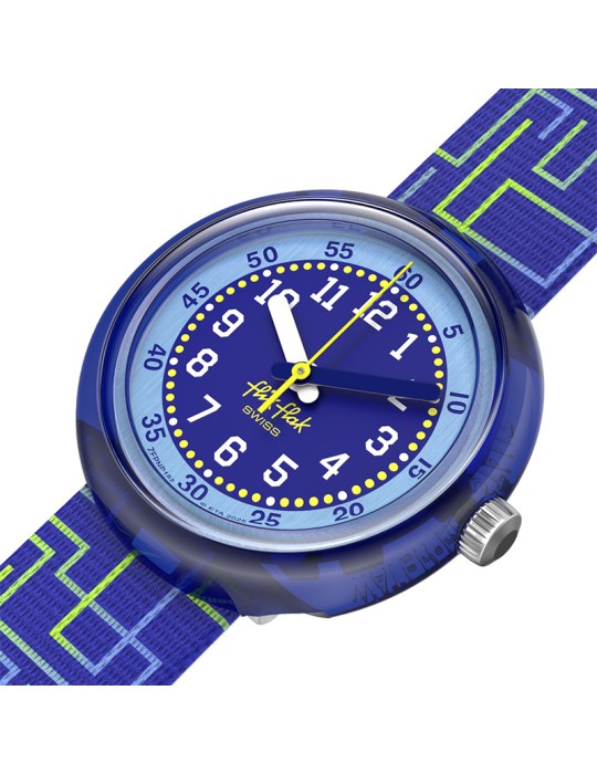 Orologio Flik Flak - 32mm - Blu e Giallo - Labirinti - ZFPNP182