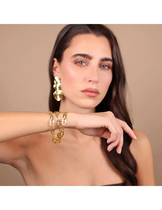 Etruscan Bracelet - Gilded Bronze-Hammered Oval Links-WSET00555.YG
