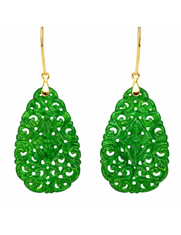Orecchini Asako - Pendenti - Argento 925% Dorato-Giada Verde-ASAKOA329